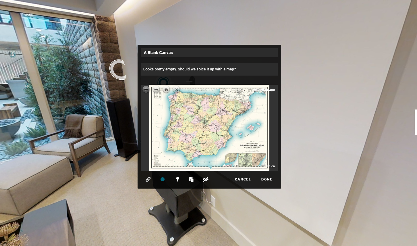 Mattertag editor window with embedded image from zoomable.ca in Matterport.